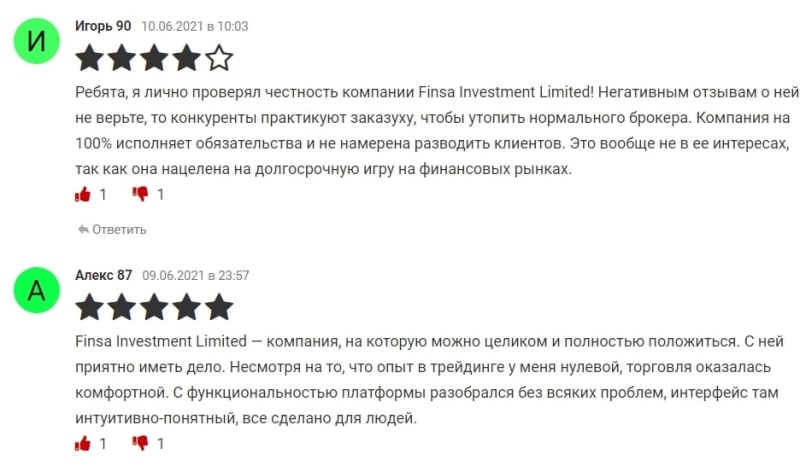 Finsa Investment Limited: отзывы реальных клиентов, особенности сотрудничества