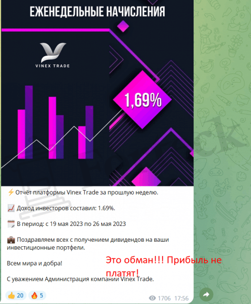 Vinex trade (t.me/vintrade_news) привлекают в лохотроны!