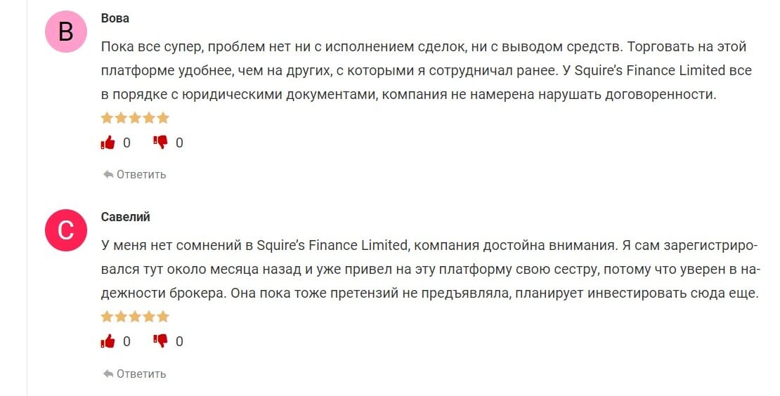 Отзывы о брокере Squire’s Finance Limited – Что ждет вкладчиков?