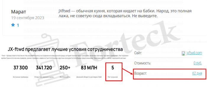 JX-ftwd (jxftwd.com) лжеброкер! Отзыв Forteck