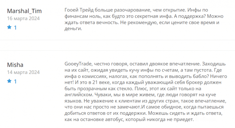 Брокер GooeyTrade, отзывы трейдеров о компании 2024. Как вывести деньги?